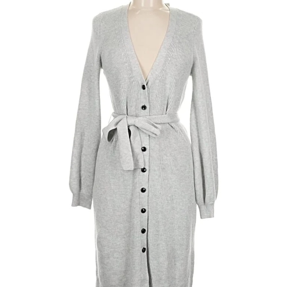 White House Black Market Heather Gray belted dress/Cardigan